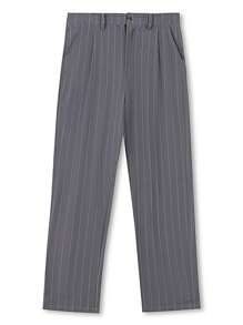 Mens Straight Fit Chino Pants Mid Rise Stripes Print Dress Pants Flat-Front Linen Pants