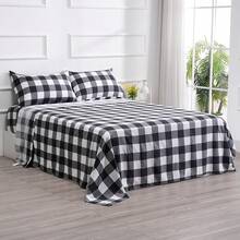 Best Season 4 Piece Bed Sheet Set - Full Size - Soft Microfiber Bedding Sheet Set, Deep Pocket, Stain, Fade & Wrinkle Resistant (Plaid Black & White), Luxury Comfortable - 格子黑色 - 查看 12