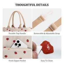 1 Piece Cute Floral&Bow Pattern Insulated Lunch Box Portable Lunch Tote Bag With Handle Corduroy Lunch Bag With Cherry Print Zippered Lunch Handbag With Woven Rope Decor Large Capacity Food Storage Bag With Compartment Suitable For Picnic, School, Office, Camping Suitable For Students, Teachers, Office Workers, Family Good Choice For Teacher's Day Gifts, Mom Gifts, Children's Day Gifts Back To School School Stuff Bag For School Lunch Bag For Women Cooler Bag Picnic Accessories, Home Decor, Party & Christmas Storage - 草莓 - 查看 5