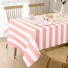 1 包粉色白色条纹桌布，54 x 108 英寸防水一次性塑料桌布，长方形桌布，适合生日圣诞狂欢节马戏团主题派对 - 粉紅白條紋 - 查看 2