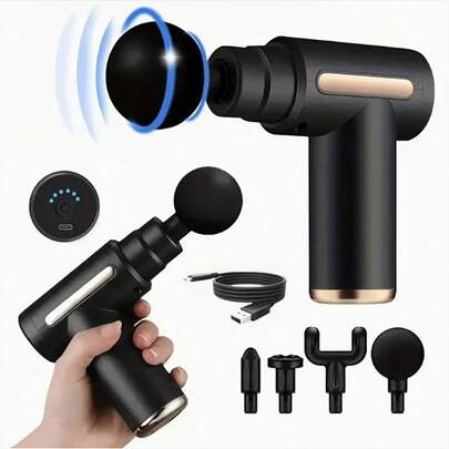 High - Power Muscle Massager,Mini Portable Rechargeable USB Massager,Tissue Massage Gun With 4 Heads For Full - Body Relief, The Ultimate Muscle Recovery Tool, Stylishly Designed For The Body, Back And Neck, Percussion Massager For Deep Muscles,Made Of Plastic Suitable For Families, Rechargeable Via USB,Christmas And Thanksgiving Gifts