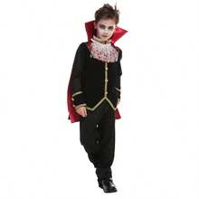 儿童吸血鬼伯爵服装套装 - 万圣节派对哥特式服装，带斗篷、高领和蕾丝 - 紫黑/红黑/黑灰 - 角色扮演服装，吸血鬼主题派对，三种款式可供选择 - 黑色-C - 查看 8