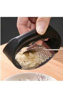 1 pieza Prensa de ajo de acero inoxidable manual, trituradora, machacadora, herramienta de cocina - Negro - Ver 5
