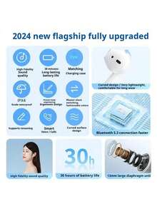 Lenovo 联想 TC3302 黑色真无线蓝牙耳机，半入耳式舒适佩戴，蓝牙 5.3，适用于游戏、运动和音乐，兼容苹果、华为和小米手机，中文包装 - 寶藍色 - 查看 3