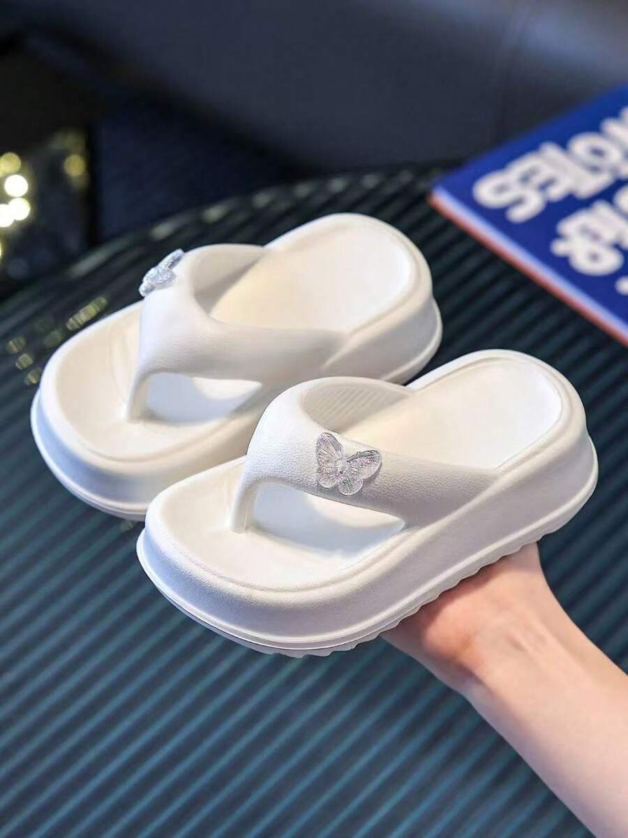 HAHABOBO 新款白色EVA女童拖鞋，3D蝴蝶設計，輕盈時尚，四季室內外通用，適合露營/派對，幼兒沙灘/泳池水鞋，旅行用
