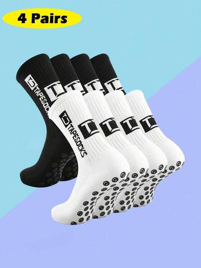 4/10 Pairs Men's Soccer Socks With Grip, Non Slip Anti Slip Athletic Socks With Cushion Pads For Football/Basketball/Hockey