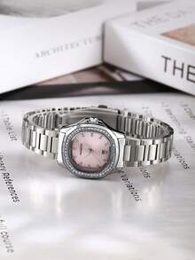 1pc Women's Business Elegant Stainless Steel Band Quartz Movement Wrist Watch, Suitable For Daily Wear