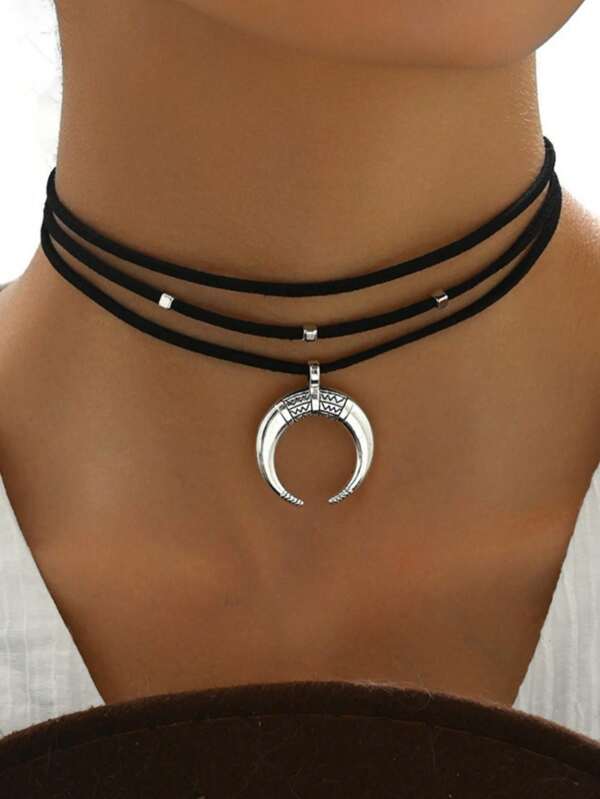 1 pièce Collier ras-du-cou pendentif lune gothique vintage, convient pour le port lors de fêtes d'Halloween