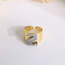 1 Pc New Arrival Two Tone Pave Initial Letter Ring Vintage Style Adjustable Open Metal Rings - Letter Type - View 21