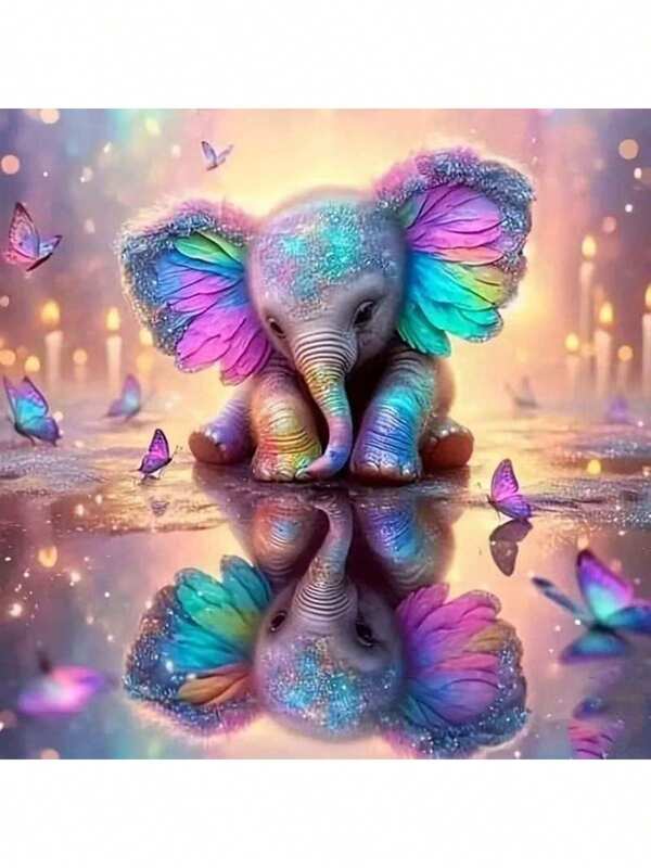 Kit de pintura de diamantes 5D - Arte de diamantes con elefante reflectante, pintura de diamantes de mosaico de perforación completa DIY, adecuado para decoración del hogar y regalos hechos a mano, disponible en múltiples tamaños