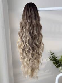 爪形马尾辫接发，渐变色银黑棕 24 英寸长水波纹发丝，耐热纤维合成马尾辫，适合女士和女孩在派对上日常使用 - 漸層棕色 - 查看 7