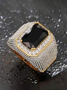 1 件女士珠宝礼物，婚礼订婚周年派对饰品方晶锆石戒指 - 黑色 - 查看 4