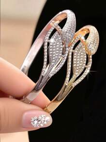 1pc Fashionable & Elegant Zirconia Inlaid Women's Bracelet, Suitable For Summer, Back To School, Women's Birthday Gift, Holiday Party Accessory - Yellow Gold - View 1