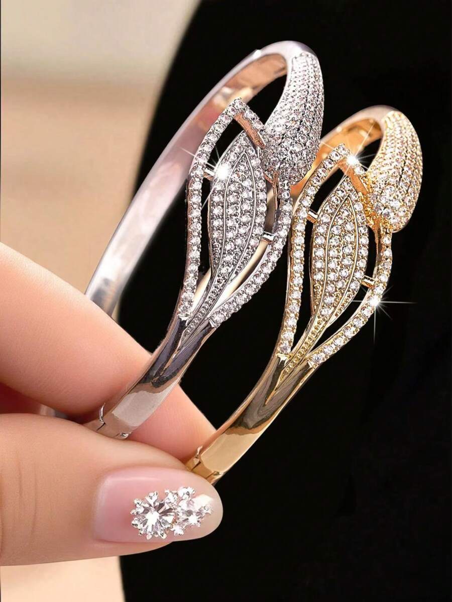 1pc Fashionable & Elegant Zirconia Inlaid Women's Bracelet, Suitable For Summer, Back To School, Women's Birthday Gift, Holiday Party Accessory - Yellow Gold - View 1