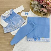 Kit Saída de Maternidade RN com Body, Calça, Faixa e Manta 5 Peças Luxo