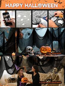 Halloween Gauze Cloth, Halloween Creepy Gauze Cloth Decoration, Black Creepy Cloth, Indoor Outdoor Black Scary Halloween Gauze Tapestry Decor, Spooky Decorations, Creepy Fabric Halloween For Haunted House Supplies, For Home Wall Yard Haunted House Party Supplies - Multicolor - View 2