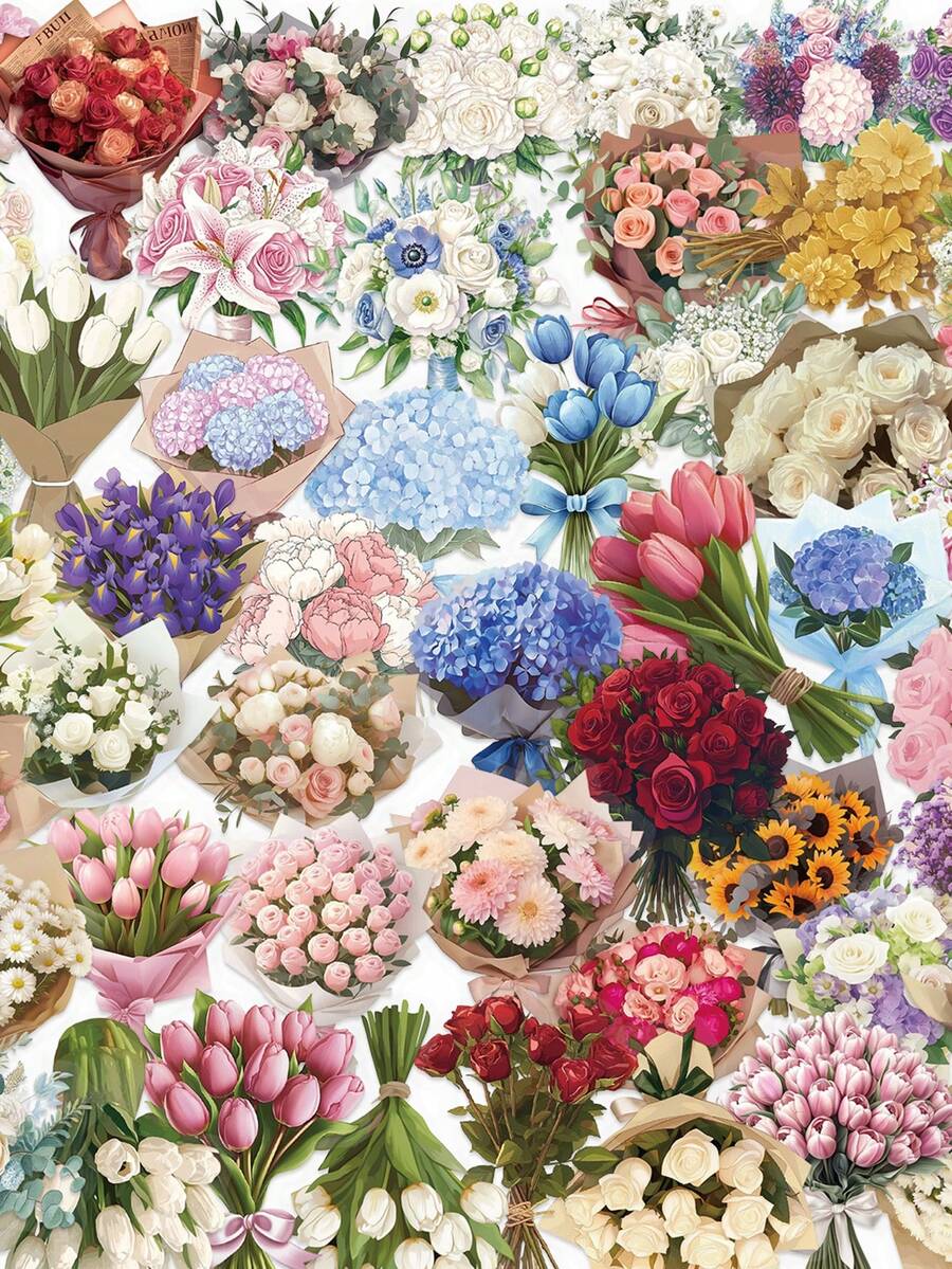 5Sets Bouquet Collection Transparent Stickers Decals, Reusable Stickers For Luggage, Laptop, Scrapbooking, Festive Decor - 5Sets - View 1