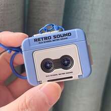Vintage Cassette Player Keychain, No Battery Included (Batteries Required), Mini Walkman Keychain, Vintage Sound Keychain, Cassette Fidget Toy Car Decoration, Valentine's Day Gift - 藍色 - 查看 3