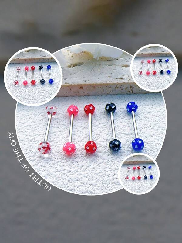 2025 Nouvelle couleur bonbon 3D étoile motif Piercing de langue, emballé dans une boîte rose, couleurs assorties pour cadeau, convient pour les femmes dans la vie quotidienne et les festivals, recommandé pour les clients rouges