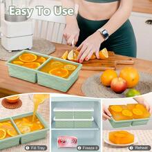 Silicone Freezer Tray For Soup With Lid - 2 Cup Soup Freezer Container Molds - Extra Large Ice Cube Tray - Silicone Freezer Food Molds For Freezing & Storing Soup, Sauce, Broth, Leftovers (2 Pack)-814352 - 綠色 - 查看 8