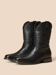 Men's Western Cowboy Boots European And American Style High-Top Leather Boots - 黑色 - 查看 4