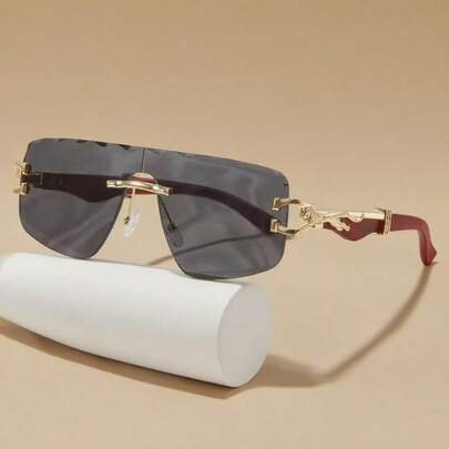 1副复古豹头金属时尚眼镜，街头风沙滩假日派对礼物，奢华纯色复古