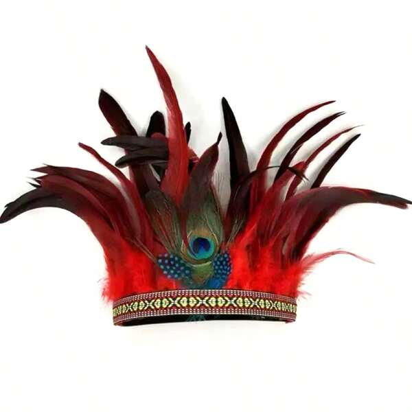 1pc Retro Exaggerated Feather Headpiece, Outdoor Travel & Costume Party Headdress, Halloween Costume