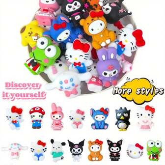  3 件/10 件/20 件随机 3D Sanrio 家庭硅胶焦点珠，混合装饰珠套装，包括圣诞节、万圣节、复活节、海盗、棒球、美人鱼主题 Sanrio 系列硅胶珠，适用于笔链和 DIY 珠宝制作