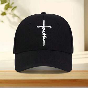 1 件男士 Faith 字母刺绣可调节棒球帽，时尚防晒休闲帽，适合春季、秋季、旅行、海滩、派对