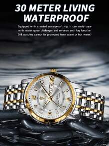 BINBOND 男士奢华手表优雅日期星期防水夜光男表石英不锈钢运动男表 - 白色 - 查看 3