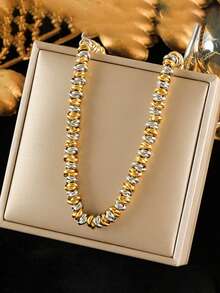 1 Bộ trang sức vòng cổ và vòng tay bằng thép không gỉ mạ vàng và bạc, thích hợp làm quà tặng - Vàng và bạc - Xem 12