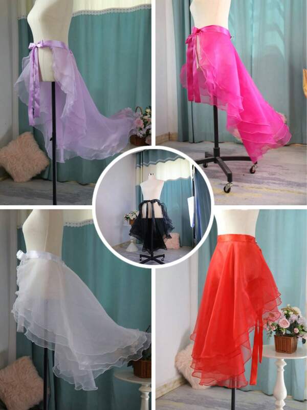 1pc Women's Asymmetrical Hem Asymmetrical Ruffle Skirt, Available In Black, White, Purple, Rose Pink, Red, Suitable For Weddings, Parties, Performances, Stage Performances, Cosplay, Photography, Dance, Halloween Costumes, Lolita Style
