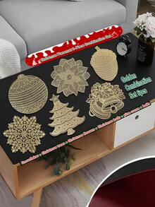 6er Set Weihnachtstischsets, mit Schneeflocken, Weihnachtsbaum, Glocke, Blume, Ornament, Tannenzapfen Designs, geeignet für Weihnachtsparty Tischdekoration