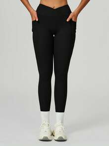 MASKERT 女士紧身裤、运动裤、瑜伽服、跑步健身紧身裤，高弹力、亲肤、舒适、百搭时尚修身裤 - 黑色 - 查看 5