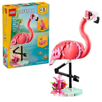 LEGO Creator 3 In 1 Wild Animals: Pink Flamingo Animal Building Toy - Includes 3 Building Options, Pink Flamingo, Cockatoo, Or Axolotl - Learning Toy For Kids, Girls, And Boys, Ages 8+ - 31170