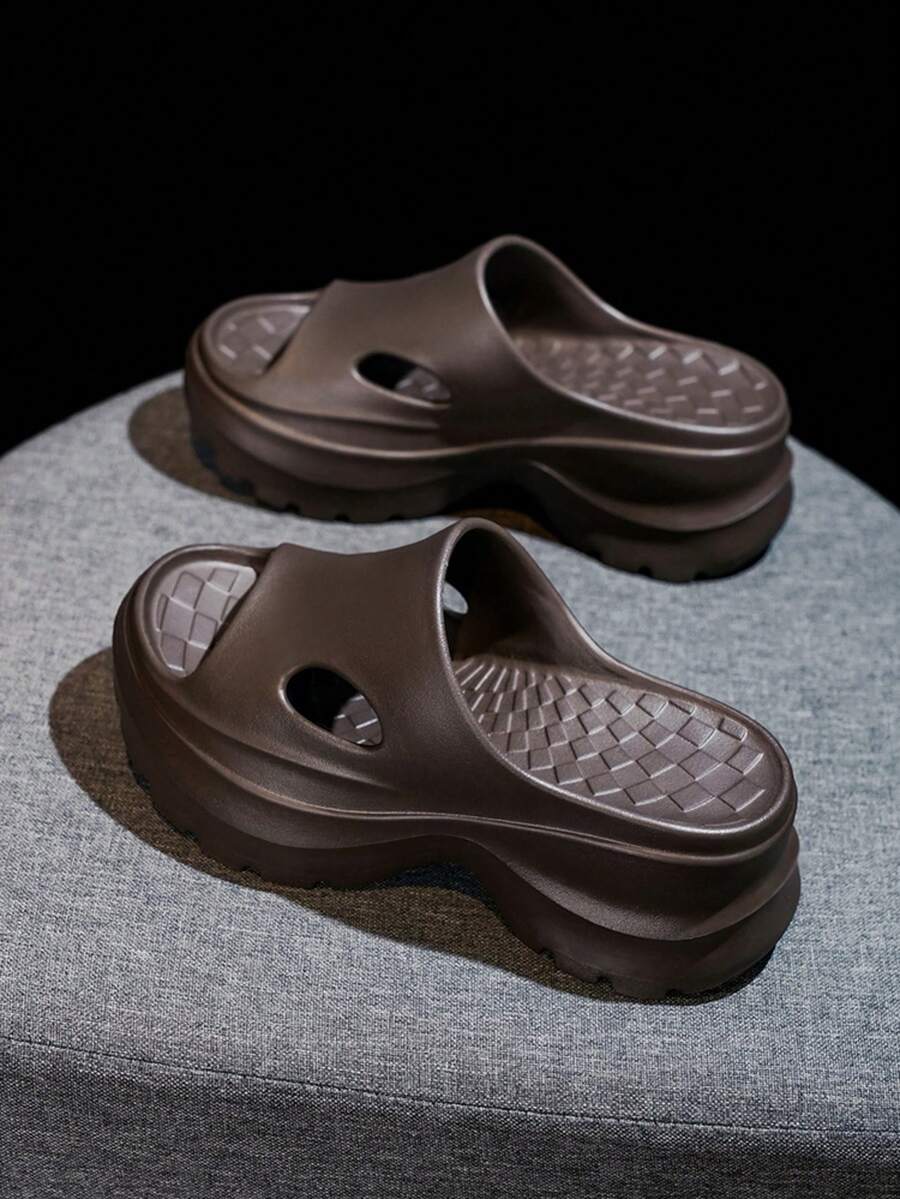 1双女士7厘米厚底拖鞋，防滑轻便增高凉鞋 - 咖啡棕 - 查看 1