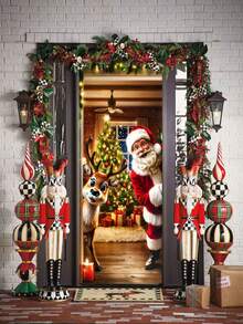 1 Stück, lustige Weihnachts-Türdekoration Banner, strapazierfähiger Polyester, Weihnachtsmann, Süßigkeiten, Elch, Geschenke und Glocken Design, Heim-Türdekoration, geeignet für Weihnachts-Türdekoration, Fenster-Dekoration, Foto-Requisiten