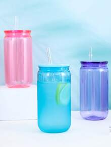 1PC/6pcs Colorful Plastic Cups With Lids And Straw PET Can Replacement For Water Bottle Shaped Cute Tumbler Drinking Plastic Cups For Party, Coffee, Milk Outdoor Sippy Cup Simple