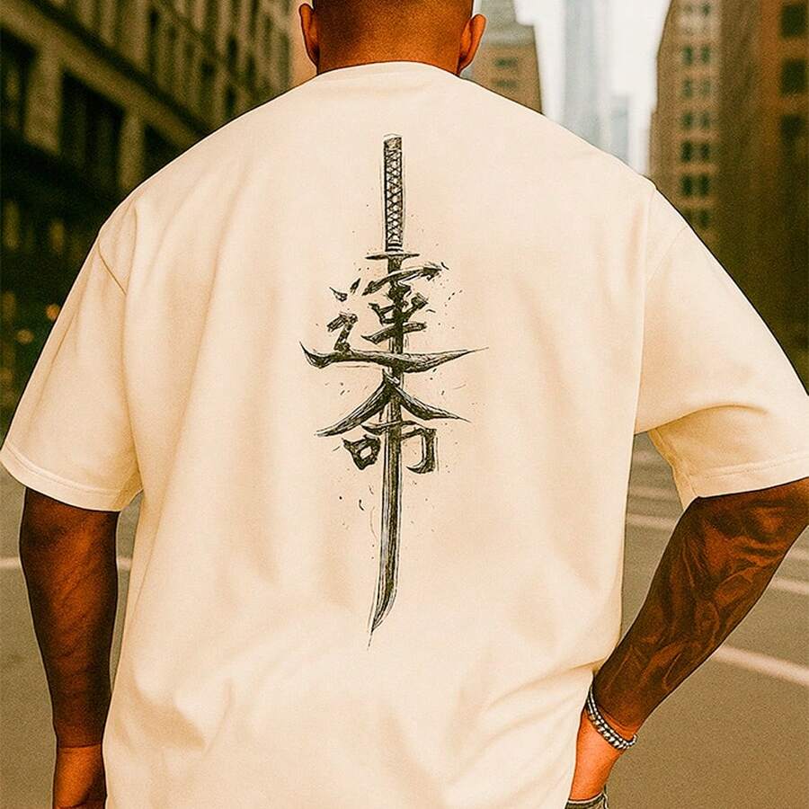 Oversized Katana Sword T-Shirt Japanese Samurai Shirt StreetWear Cotton 30.1 Premium Quality - 離開 - 查看 1