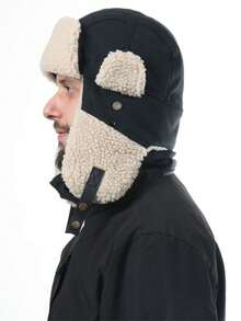 1pc Men's Goggles & Earflap Hat, Thick Windproof Outdoor Ski Hat, Warm Versatile Cold Weather Cap, Loose Fit