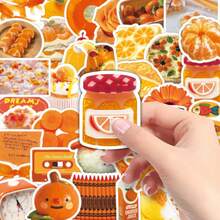 50pcs Orange Ins Style Minimalist Cartoon Cute Decorative Stickers For Tissue Box, Desktop Mirror, DIY - Multicolor - View 8