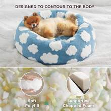 LE SURE Donut Dog Beds For Small Dogs - Round Cat Beds For Indoor Cats For Calming Pet With Washable Cover, Cute Modern Beds With Jacquard Shaggy Plush & Anti Slip Bottom, 23 Inch, Blue - 冰藍色蝴蝶結 - 查看 10