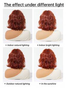 Reddish Brown Short Curly Bob Wigs With Bangs For Women 12 Inch Synthetic Curly Bob Wig For Girl Natural Looking Summer Daily Party Cosplay Use For Halloween And Christmas New Year Carnival Music Festival Cosplay ,Gifts For Girls,Summer Graduation Gifts,Ready-Made Gifts,Halloween Christmas Gifts - Reddish Brown - 查看 9