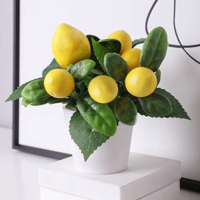 1/3株仿真柠檬盆栽，PP盆，PE材质，绿/黄双色，礼品，桌面摆件，家居装饰，花园装饰，学校宿舍办公室装饰，户外派对活动节日生日派对装饰，家居入口酒店餐厅客厅卧室婚礼厨房花园装饰，适合情人节、春夏装饰、中国新年装饰、绿色装饰、返校房间装饰、家居装饰