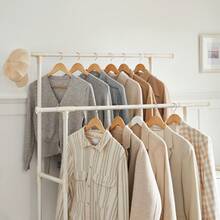 Portant à Vêtements Double Barre, Portemanteau, Penderie, Organisateur, en Métal, avec Étagère de Rangement à 2 Niveaux, Charge 70 kg, Montage Facile, Blanc - Blanc - Voir 3