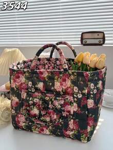 Panier de rangement matelassé à imprimé floral, panier à linge, grande capacité, portable, pliable, panier à goûter, grand panier carré, doux, rustique, chic, pour vêtements sales, essentiels du quotidien pour femmes et filles, panier de rangement pour cosmétiques, jouets, produits de soins de la peau, rangement de maquillage pour femmes, panier de rangement multifonctionnel, organisateur de cosmétiques, décoration d'intérieur, salon, chambre à coucher, salle de bain, convient pour toutes les saisons - Multicolore - Voir 5
