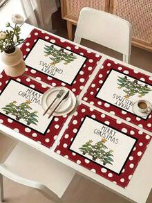 1 Stück Tischläufer mit Weihnachtsmuster, 4 Stücke Tischsets mit Weihnachtsmuster, geeignet für Feiertage, Partys, Geburtstage, Abendessen, Küchen- und Esszimmer Tischdekoration, ganzjährige Heim- und Wohnzimmer Dekoration