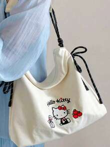 SANRIO Túi tote thêu Hello Kitty, phiên bản giới hạn mùa hè 2025, túi đeo vai kiểu Nhật dễ thương, ba lô dung tích lớn, túi xách mua sắm chống thấm nước dành cho nữ, Kawaii - Nhiều màu - Xem 5