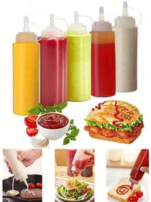 1pc Squeeze Bottle With Scale, Lid, And Tip, Multipurpose Salad Condiment Dispenser, Seasoning Squeeze Bottle, Suitable For Soy Sauce, Olive Oil, Mustard, BBQ Sauce, Sauce, Ketchup Food Containers Dispenser, Available In Various Sizes, Easy Pour Spout, Used For Kitchen, Dining Room, Outdoor Camping Barbecue Seasoning Storage Tools, Kitchen Accessories - Multicolor - View 6