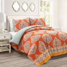 LUSH DECOR Harley Reversible Cotton Duvet Cover Tangerine 3Pc Set King Halloween-Fall Decor-Room Decor - Quýt - Xem 1